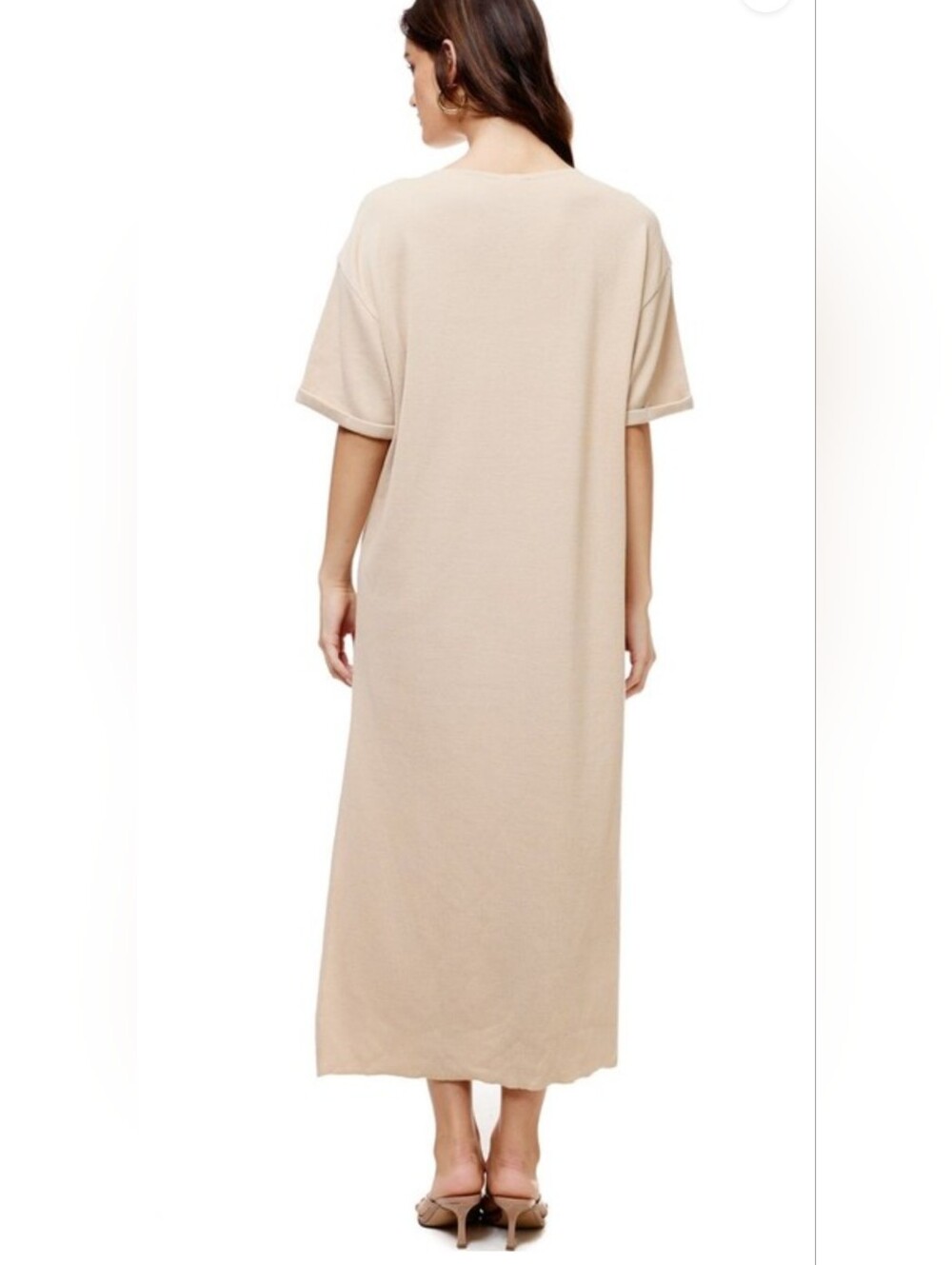 Zutter "Free Bird" Graphic Maxi T-Shirt Dress – Sand Beige - Picture 3 of 3